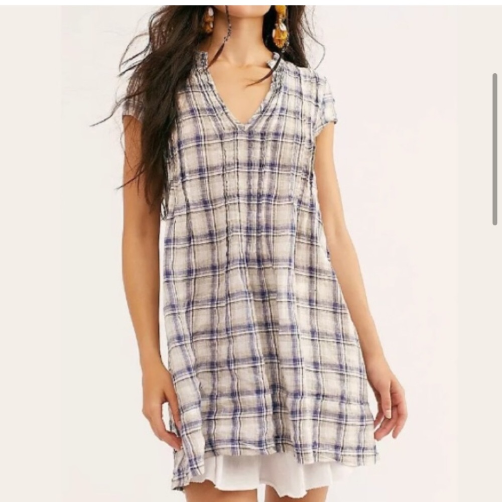 Free People CP Shades River Tunic Linen Mini Dress Plaid S NWOT
